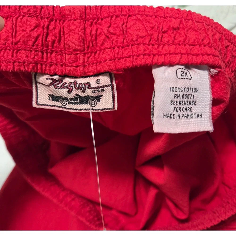 Ragtop USA Womens Red 100% Cotton Elastic Waist Drawstring Cropped Pants 2X